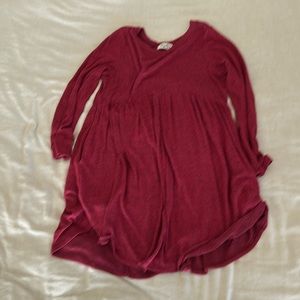 Burgundy long sleeve empire waist scoop neck midi dress sz s